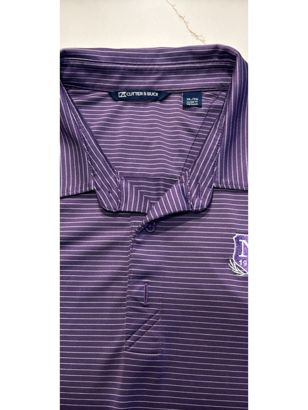 Cutter & Buck XL Purple Striped Polo Shirt Man
